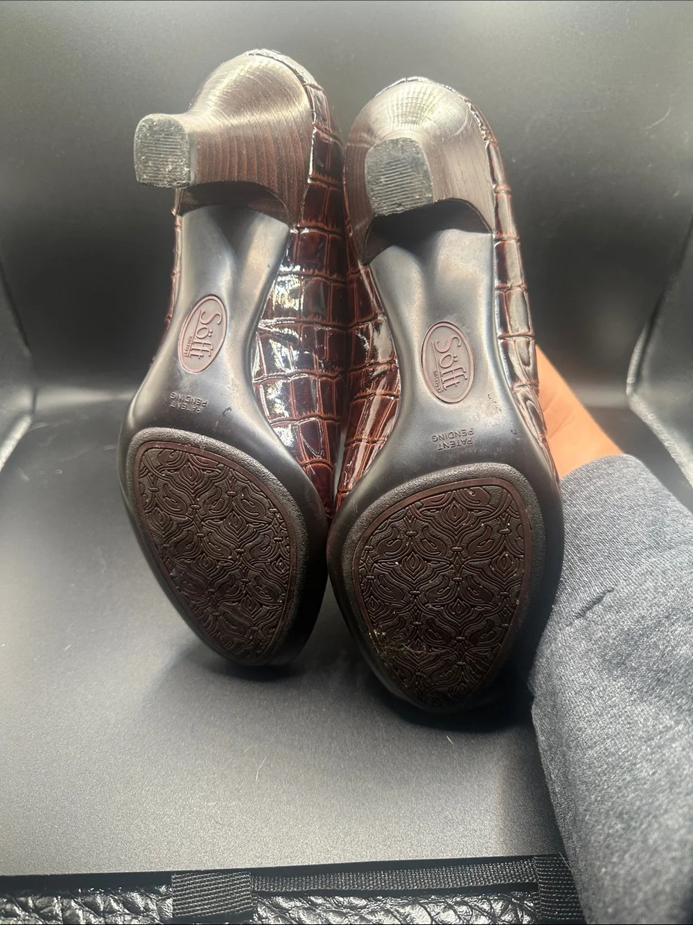 Sofft Croc-Embossed Brown Low Heel Pumps